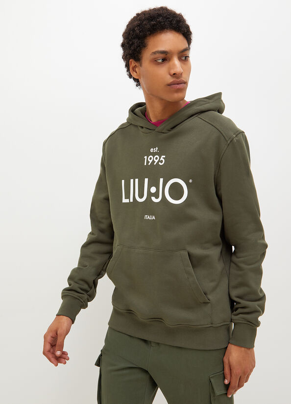 Liu Jo 1995 Logo Hoodie Pullover Herren Grün | BSR-089374