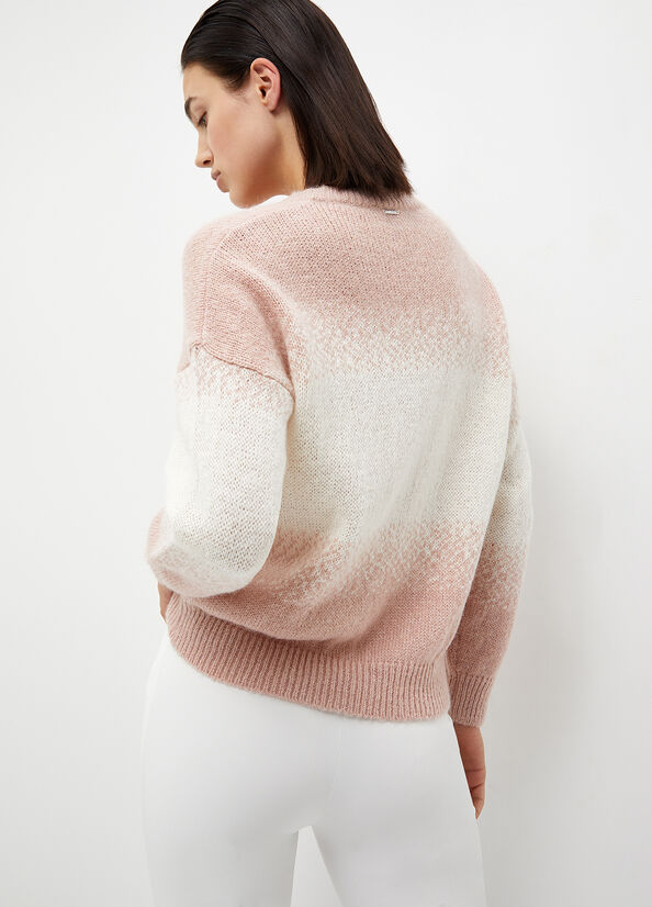 Liu Jo Alpaca Blend Pullover Damen Rosa Weiß | DVJ-460518