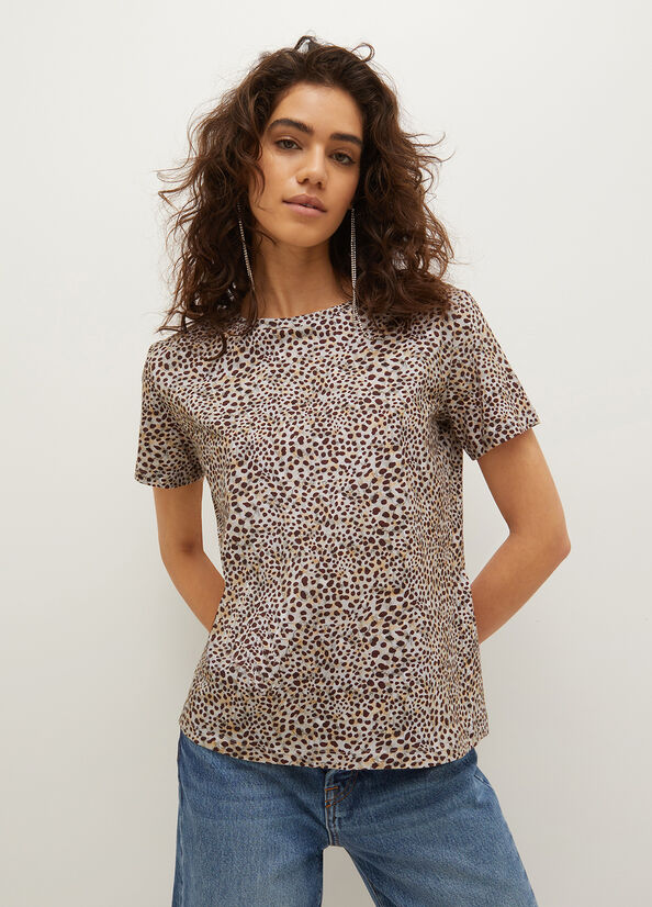 Liu Jo Animal-Print Baumwoll T-shirts Damen Grau | UZY-829457