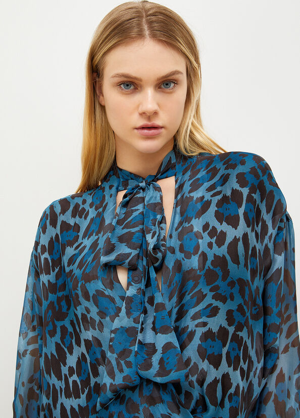 Liu Jo Animal-Print Chiffon Blouse Hemd Damen Blau | GOL-905178