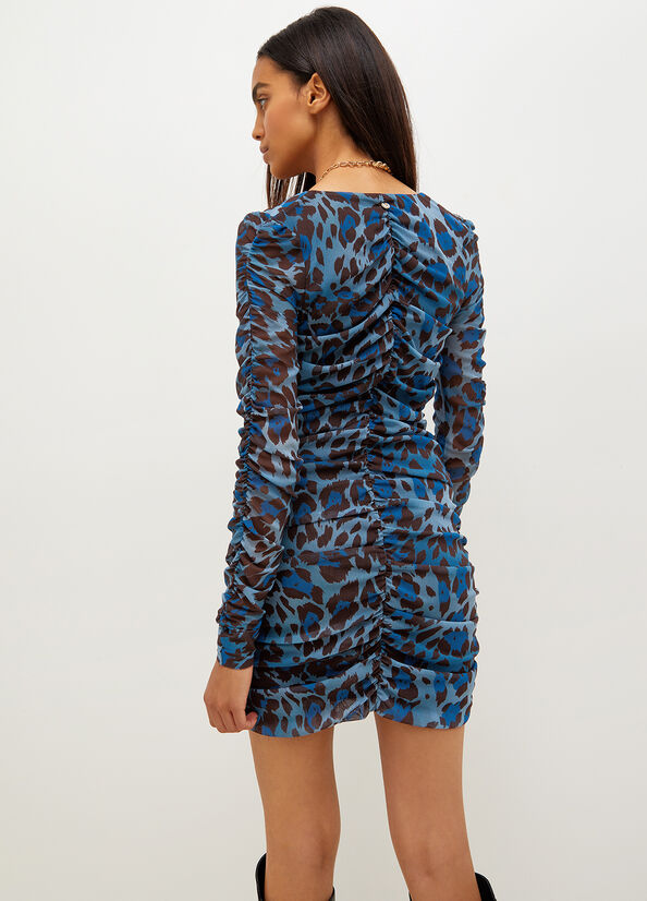 Liu Jo Animal-Print Cocktail In Tulle Kleider Damen Blau | XFN-329714