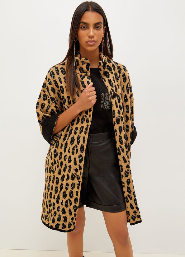 Liu Jo Animal-Print Knit Mäntel Damen Braun | QSU-859340