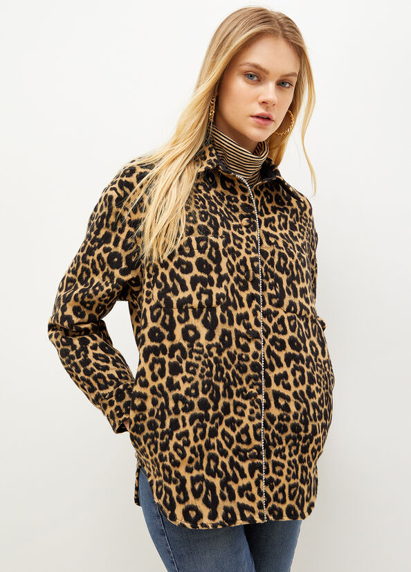 Liu Jo Animal Print Over With Rhinestones Jacke Damen Braun | BHS-412980