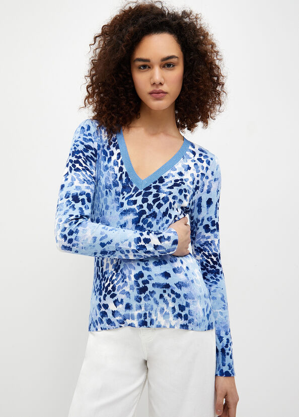 Liu Jo Animal Print Pullover Damen Hellblau | BQU-049158