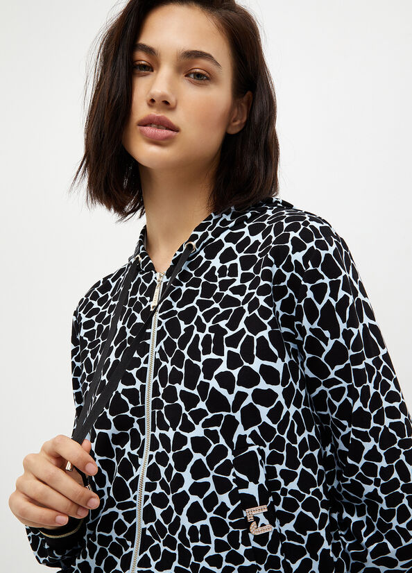 Liu Jo Animal-Print With Zip Sweatshirts Damen Blau | RWU-503261