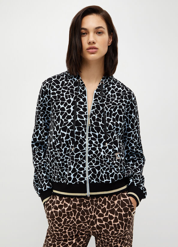 Liu Jo Animal-Print With Zip Sweatshirts Damen Blau | RWU-503261