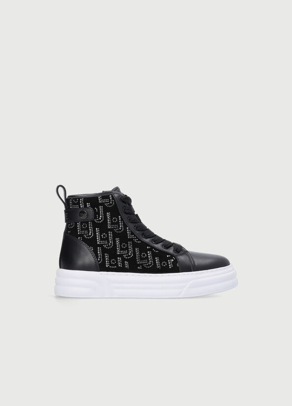 Liu Jo Basketball With All Over Logo Sneakers Damen Schwarz | OMI-307624