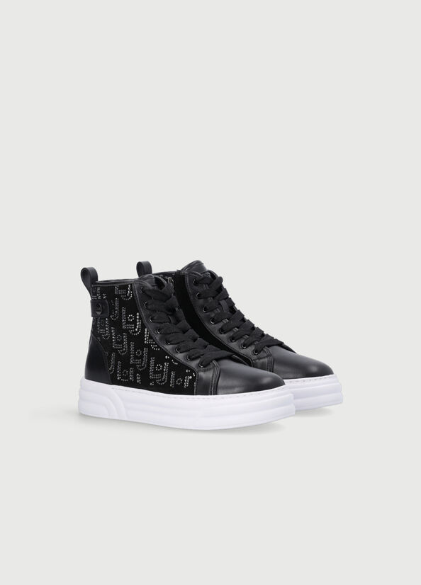 Liu Jo Basketball With All Over Logo Sneakers Damen Schwarz | OMI-307624