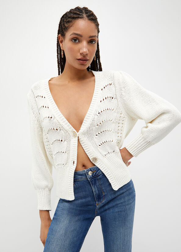 Liu Jo Baumwoll Crochet Cardigan Pullover Damen Weiß | HCT-402159