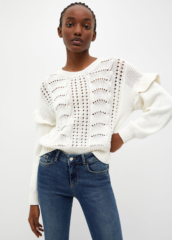 Liu Jo Baumwoll Crochet Pullover Damen Weiß | XLE-365917