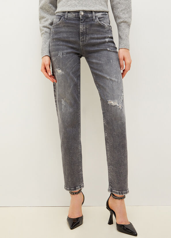 Liu Jo Boyfriend With Rips Straight Jeans Damen Grau | RZE-724156