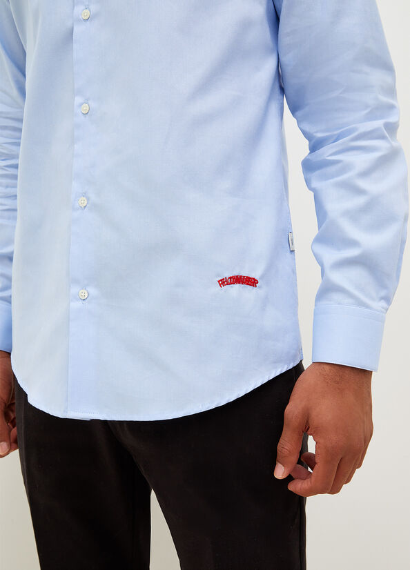 Liu Jo Button Down With Embroidery Detail Hemd Herren Blau | TBH-794368