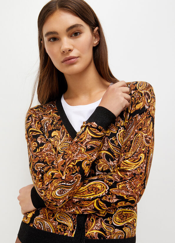 Liu Jo Cardigan With Paisley Print Pullover Damen Schwarz Gelb | UWT-832504