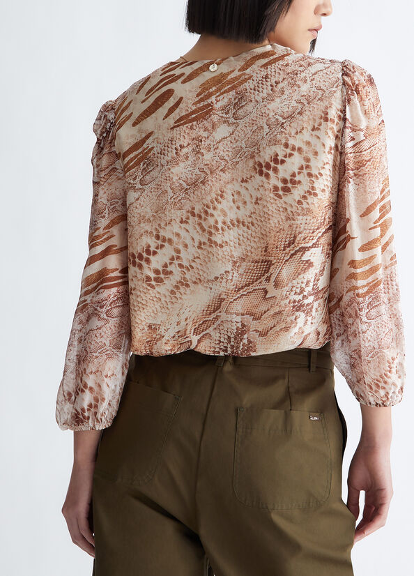 Liu Jo Chiffon Python Blouse Hemd Damen Beige | PKS-065149