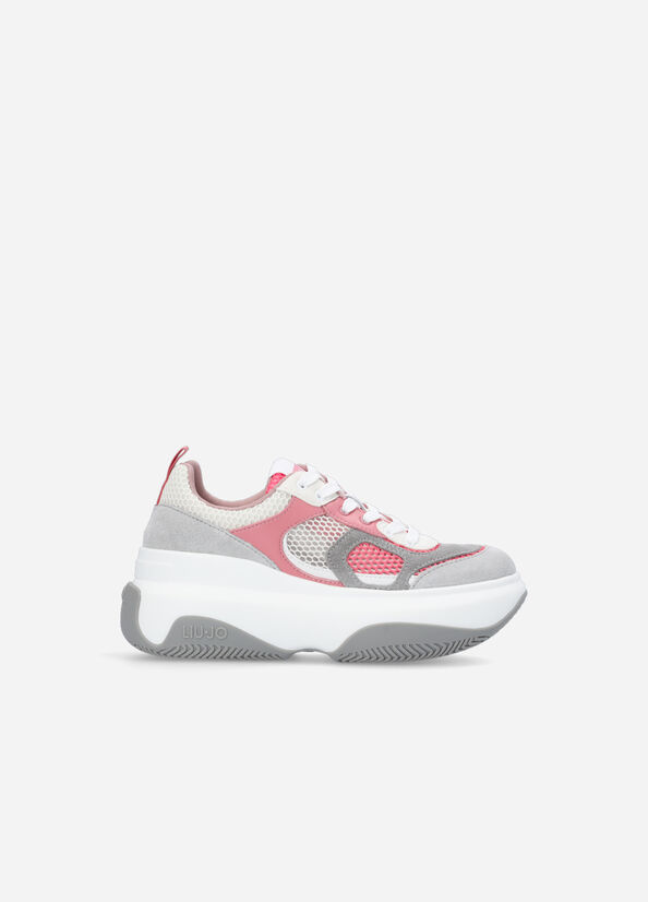 Liu Jo Chunky Leder Sneakers Damen Grau Rosa | OJI-260471