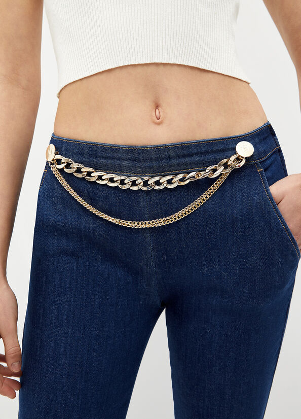 Liu Jo Cropped With Jewel Accessory Straight Jeans Damen Blau | DCY-197423