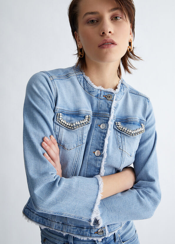 Liu Jo Denim With Appliqués Jacke Damen Hellblau | SBF-703156