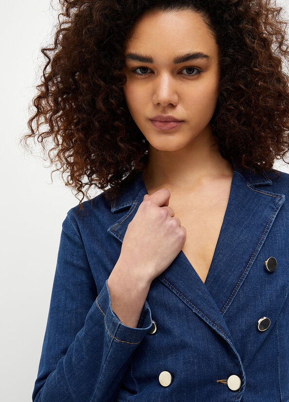 Liu Jo Double-Breasted Denim Blazer Jacke Damen Blau | RMN-427150