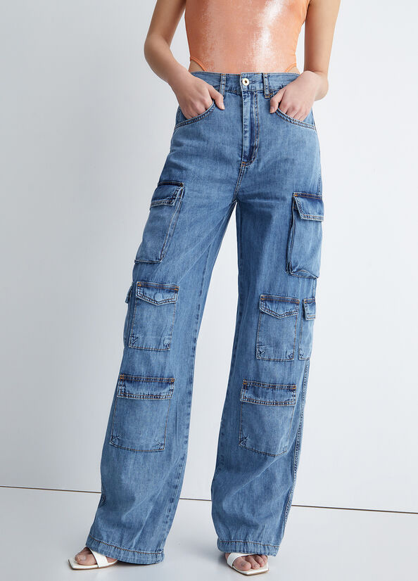 Liu Jo Eco-Friendly Cargo Straight Jeans Damen Hellblau | WYQ-085624