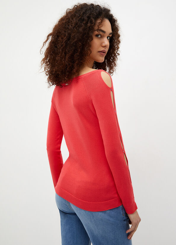 Liu Jo Eco-Friendly Cut-Out Pullover Damen Rot | DXR-983724