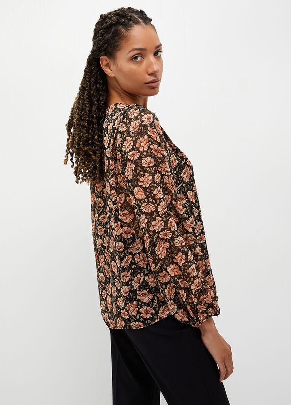 Liu Jo Eco-Friendly Floral Blouse Hemd Damen Schwarz | AUJ-075641