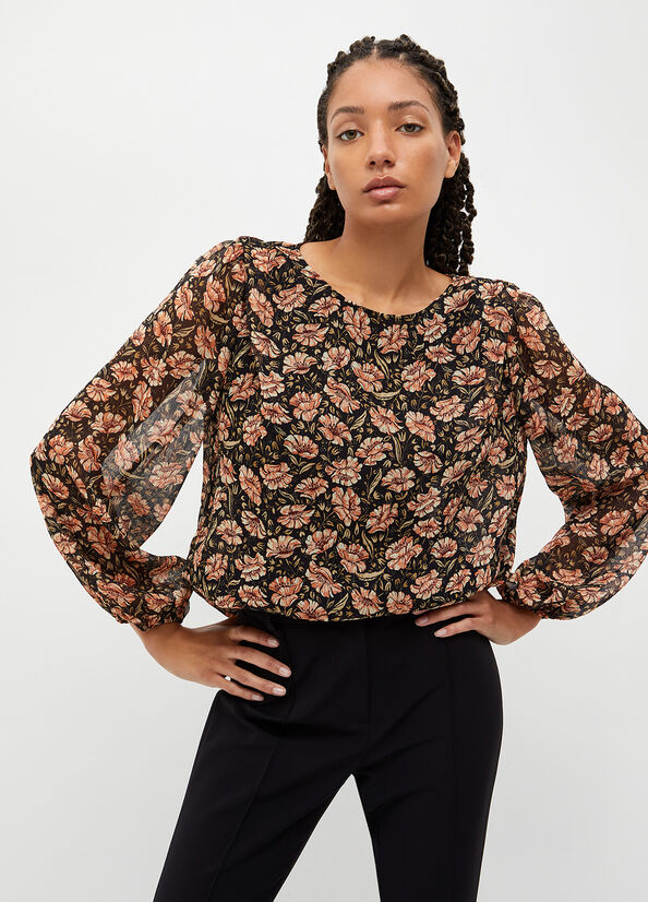 Liu Jo Eco-Friendly Floral Blouse Hemd Damen Schwarz | AUJ-075641