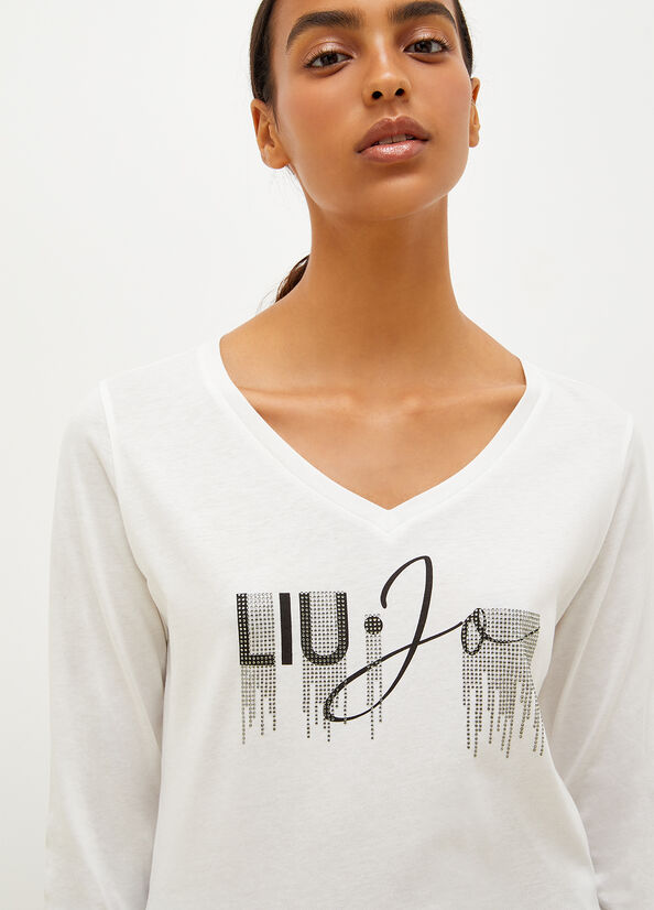 Liu Jo Eco-Friendly With Gemstones T-shirts Damen Weiß | EQG-520871