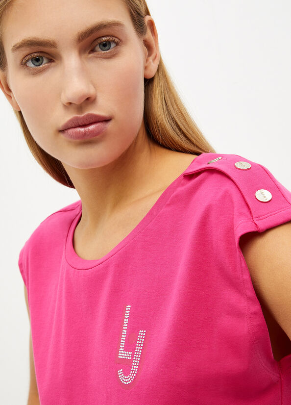 Liu Jo Eco-Friendly With Gemstones T-shirts Damen Rosa | MIS-579430