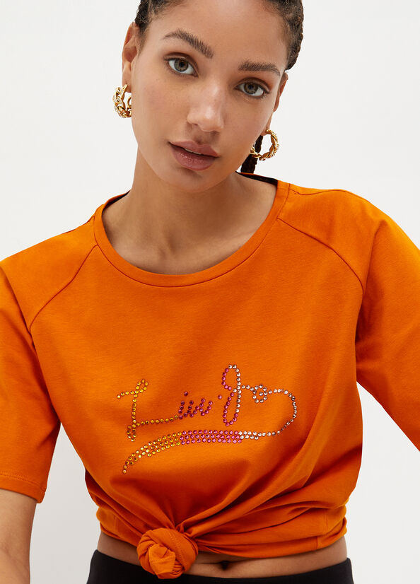 Liu Jo Eco-Friendly With Gemstones T-shirts Damen Orange | PQT-198450