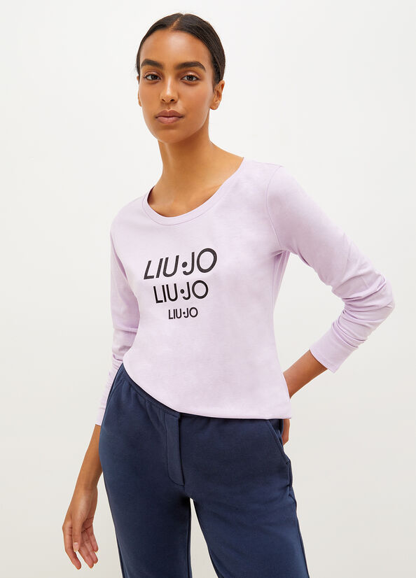 Liu Jo Eco-Friendly With Logo T-shirts Damen Lila | DRV-017649