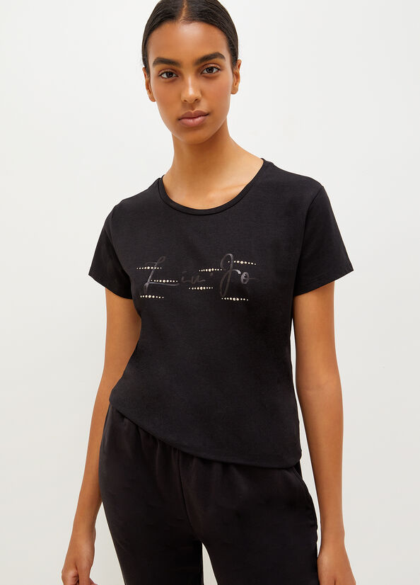 Liu Jo Eco-Friendly With Logo T-shirts Damen Schwarz | KRX-864920