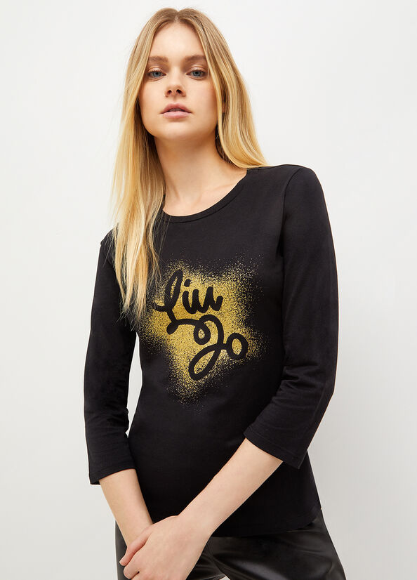 Liu Jo Eco-Friendly With Logo T-shirts Damen Schwarz | YWO-721480