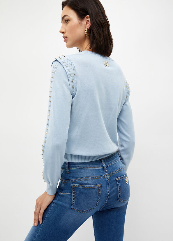 Liu Jo Eco-Friendly With Studs Pullover Damen Hellblau | GQH-173806