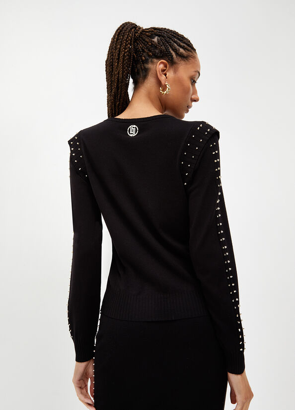 Liu Jo Eco-Friendly With Studs Pullover Damen Schwarz | ODX-084976