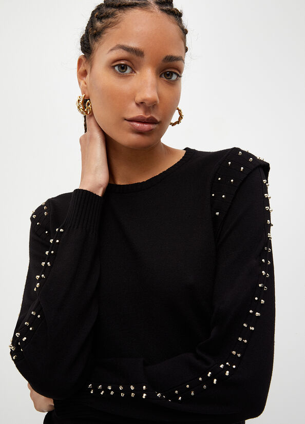 Liu Jo Eco-Friendly With Studs Pullover Damen Schwarz | ODX-084976