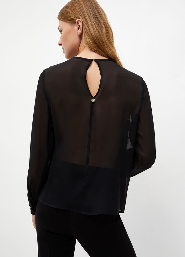 Liu Jo Georgette Blouse Hemd Damen Schwarz | YNG-235087