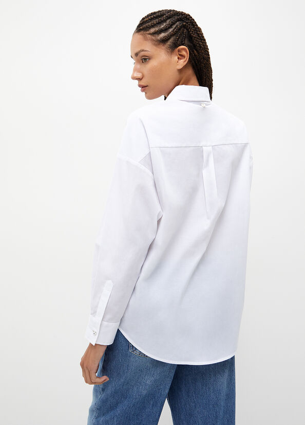 Liu Jo Gestreift Poplin Hemd Damen Weiß | GMZ-084153