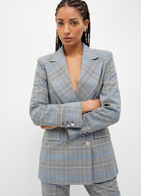 Liu Jo Glen Plaid Blazer Jacke Damen Grau | SUA-574839