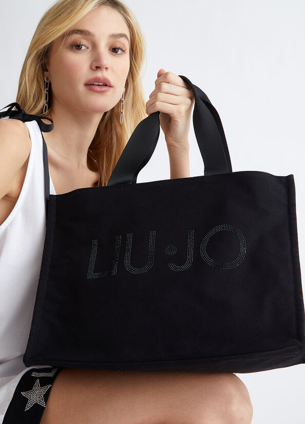 Liu Jo In Canvas With Logo Shopper Damen Schwarz | VDT-067513