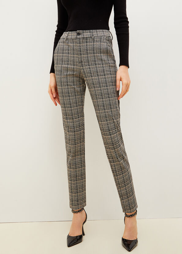 Liu Jo Jacquard Check Chinos Hose Damen Grau Schwarz | CZH-304127