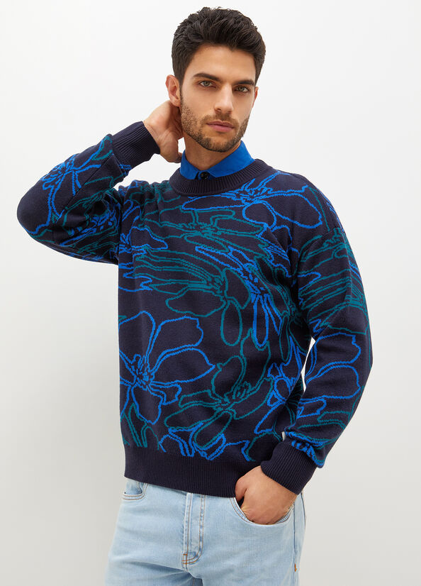 Liu Jo Jacquard Pullover Herren Dunkelblau | OHX-923854