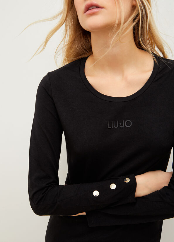 Liu Jo Jersey With Logo T-shirts Damen Schwarz | KLT-793648