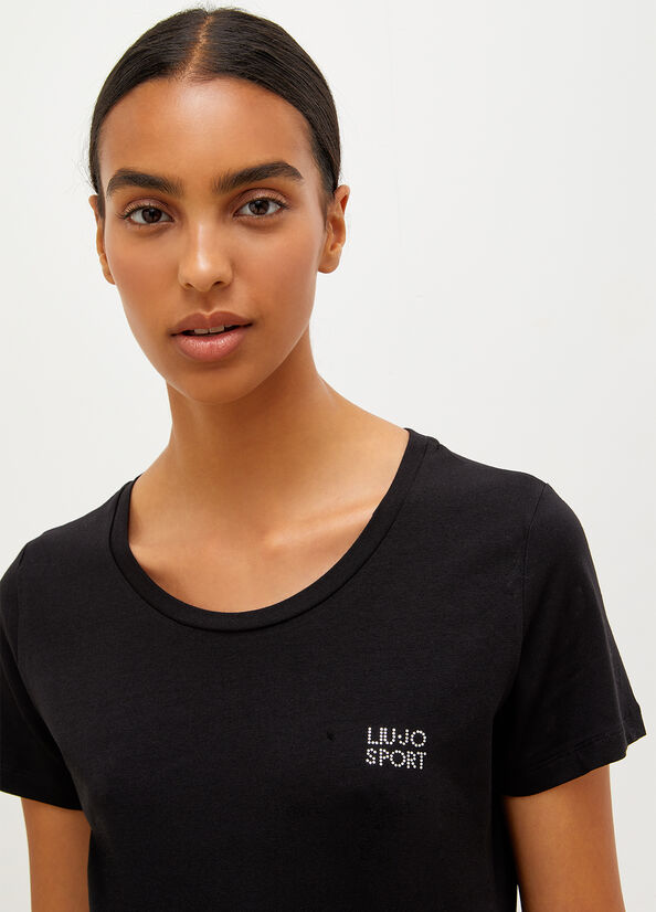 Liu Jo Jersey With Logo T-shirts Damen Schwarz | MLI-618423