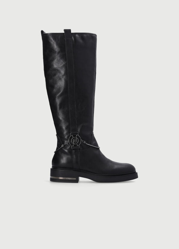 Liu Jo Knee-High Leder Stiefeletten Damen Schwarz | YCB-156824