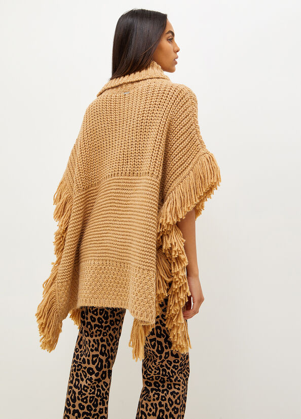 Liu Jo Knit Cape With Fringes Mäntel Damen Braun | XIP-719564