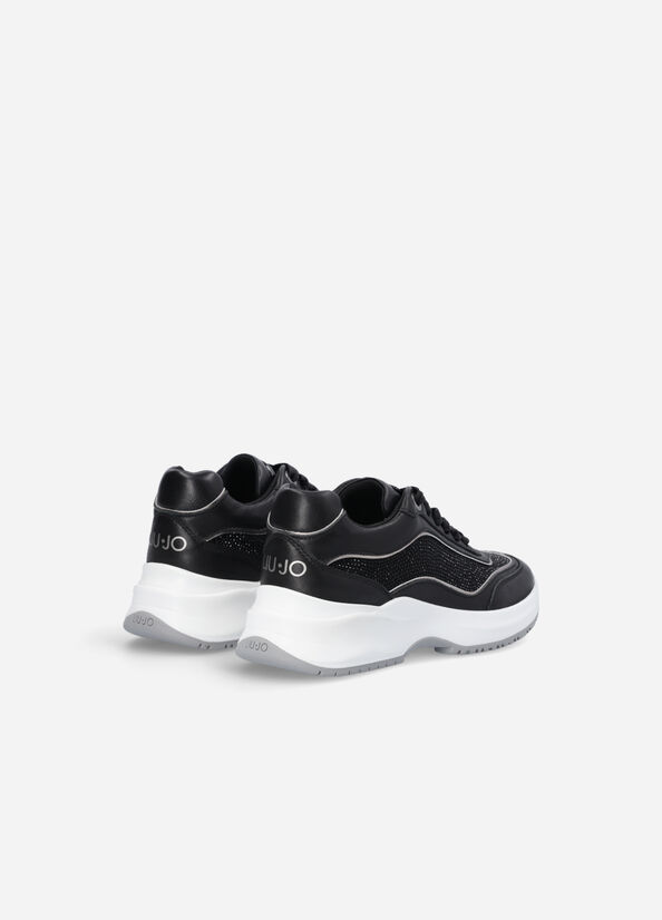 Liu Jo Leder And Gemstone Sneakers Damen Schwarz | QZP-617209