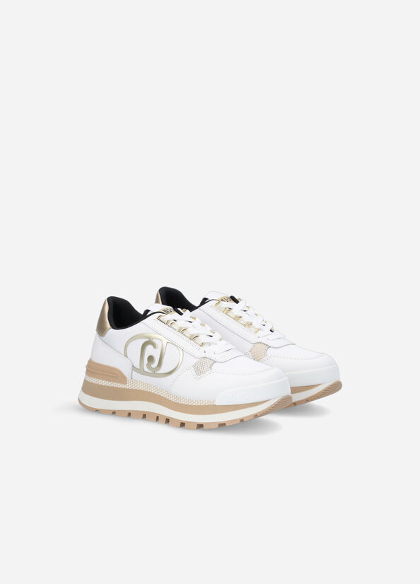 Liu Jo Leder And Nylon Sneakers Damen Weiß Gold | LXJ-862940