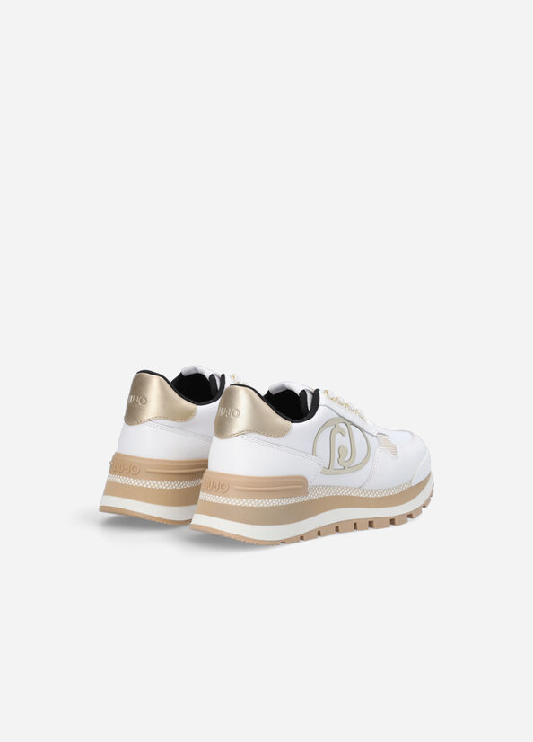 Liu Jo Leder And Nylon Sneakers Damen Weiß Gold | LXJ-862940