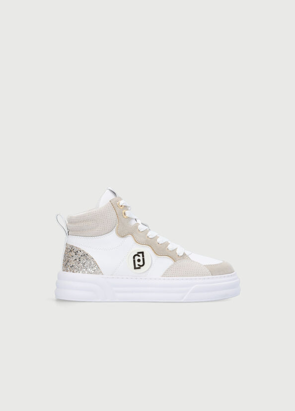 Liu Jo Leder Basketball Sneakers Damen Beige | ZMA-279614