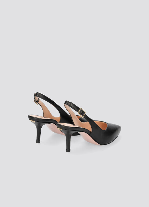 Liu Jo Leder Slingback Stöckelschuhe Damen Schwarz | CUO-623981